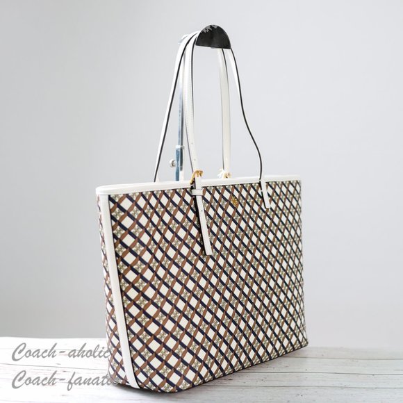 NWT Tory Burch Geo Logo Top Zip Allover Large Tote in Ivory Neutral - Picture 5 of 12